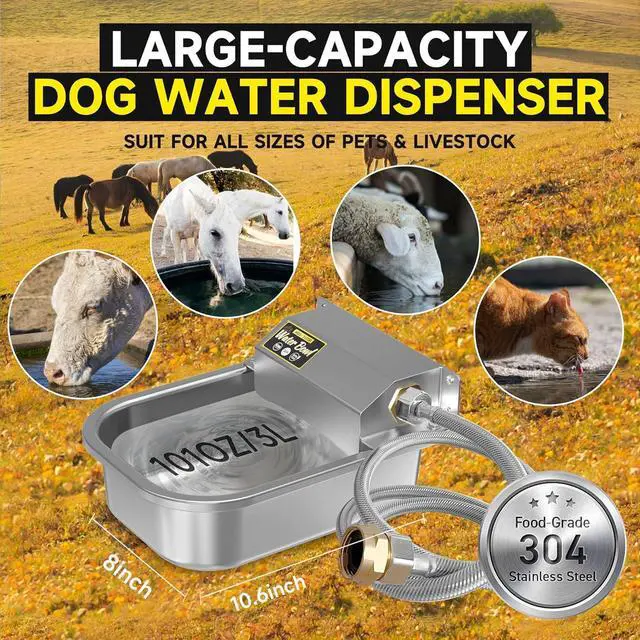 Alt view image 5 of 6 - Automatic Water Dispenser for Dogs, 101oz Outdoor Dog Bowl, 304 Stainless Steel Feeder Small to Large Pets, Livestock Waterer, Anti-Tipping, Auto-Fill, Easy Clean Silver -