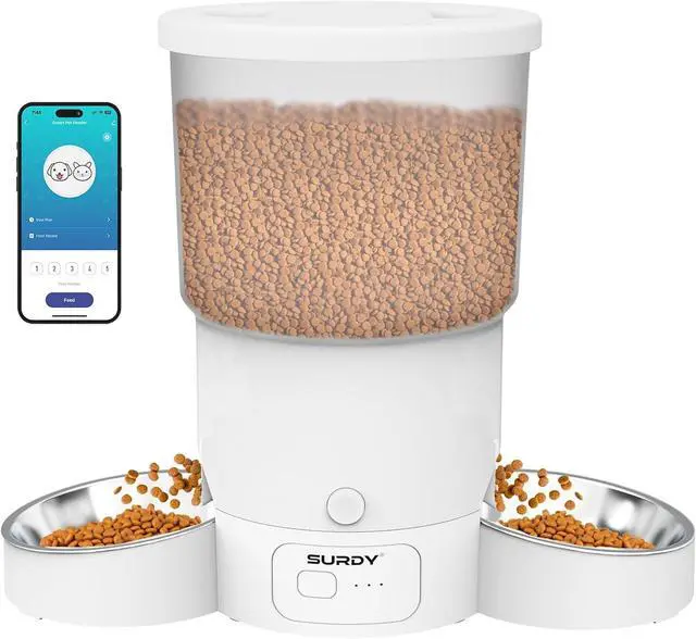 Main image of Automatic Cat Feeder with 5G WiFi, 20 Cups/5L  Food Dispenser for 2 Cats Smart Pet APP Control Remote Feeding, Dual Power Supply 12 Portions 6 Meals Per Day White 5L-WIFI