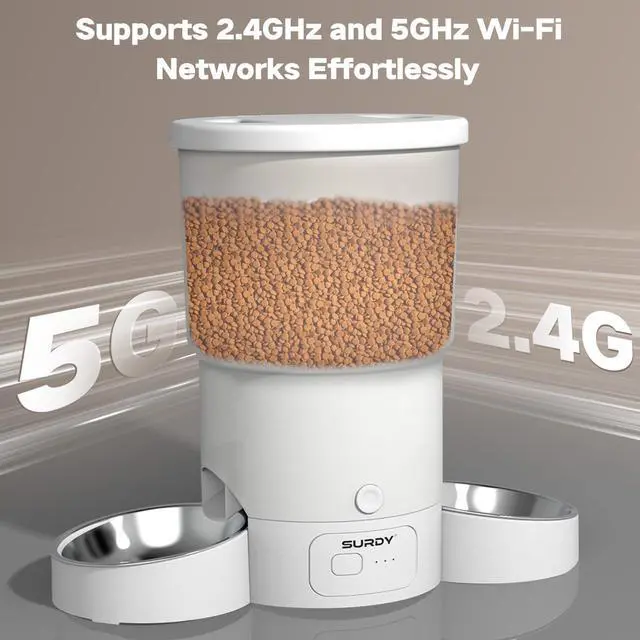 Alt view image 2 of 6 - Automatic Cat Feeder with 5G WiFi, 20 Cups/5L  Food Dispenser for 2 Cats Smart Pet APP Control Remote Feeding, Dual Power Supply 12 Portions 6 Meals Per Day White 5L-WIFI