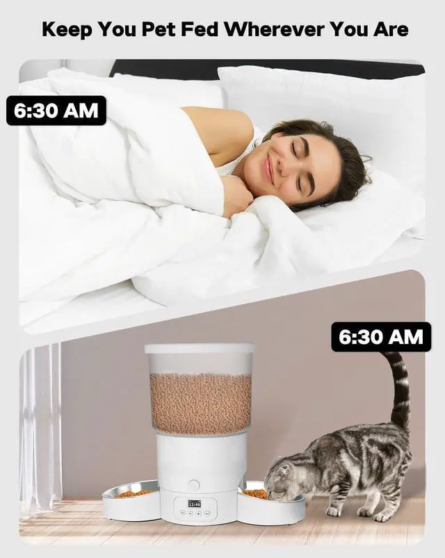 Alt view image 3 of 6 - Automatic Cat Feeder with 5G WiFi, 20 Cups/5L  Food Dispenser for 2 Cats Smart Pet APP Control Remote Feeding, Dual Power Supply 12 Portions 6 Meals Per Day White 5L-WIFI