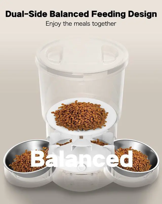 Alt view image 4 of 6 - Automatic Cat Feeder with 5G WiFi, 20 Cups/5L  Food Dispenser for 2 Cats Smart Pet APP Control Remote Feeding, Dual Power Supply 12 Portions 6 Meals Per Day White 5L-WIFI