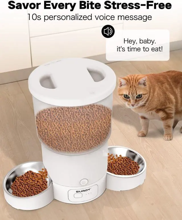 Alt view image 5 of 6 - Automatic Cat Feeder with 5G WiFi, 20 Cups/5L  Food Dispenser for 2 Cats Smart Pet APP Control Remote Feeding, Dual Power Supply 12 Portions 6 Meals Per Day White 5L-WIFI