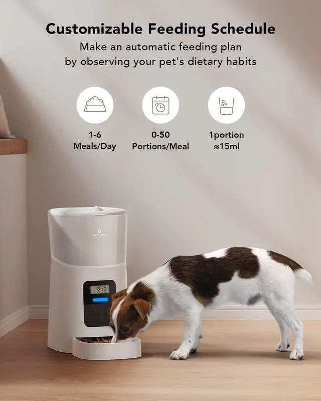 Alt view image 2 of 7 - Automatic Cat Feeder, 6L Auto Pet Dry Food Dispenser with Clog-Free Design, Low LED Indication, 0-50 Portion Control for 1-6 Meals Daily, 10s Voice Recorder Small & Medium Pets Grey -