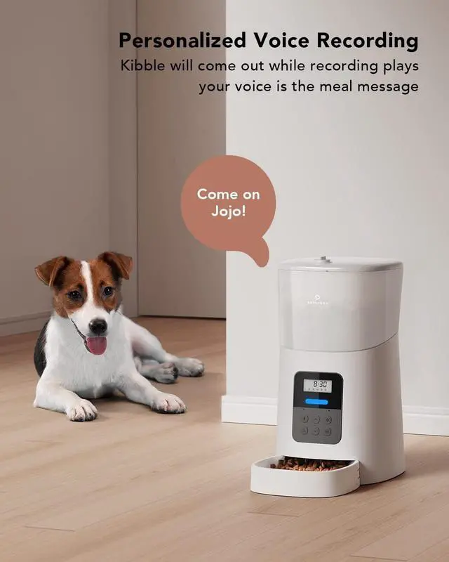 Alt view image 7 of 7 - Automatic Cat Feeder, 6L Auto Pet Dry Food Dispenser with Clog-Free Design, Low LED Indication, 0-50 Portion Control for 1-6 Meals Daily, 10s Voice Recorder Small & Medium Pets Grey -