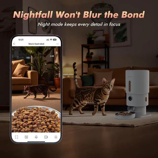 Alt view image 3 of 7 - Automatic Cat Feeder with Camera - 5G WiFi Timed Food Dispenser, 1080P HD Video Night Vision, 1-15 Meals, 1-99 Portions, 2-Way Audio, Keeps Dry Fresh, 5L Auto Pet Also for Dogs  White