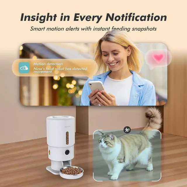 Alt view image 5 of 7 - Automatic Cat Feeder with Camera - 5G WiFi Timed Food Dispenser, 1080P HD Video Night Vision, 1-15 Meals, 1-99 Portions, 2-Way Audio, Keeps Dry Fresh, 5L Auto Pet Also for Dogs  White