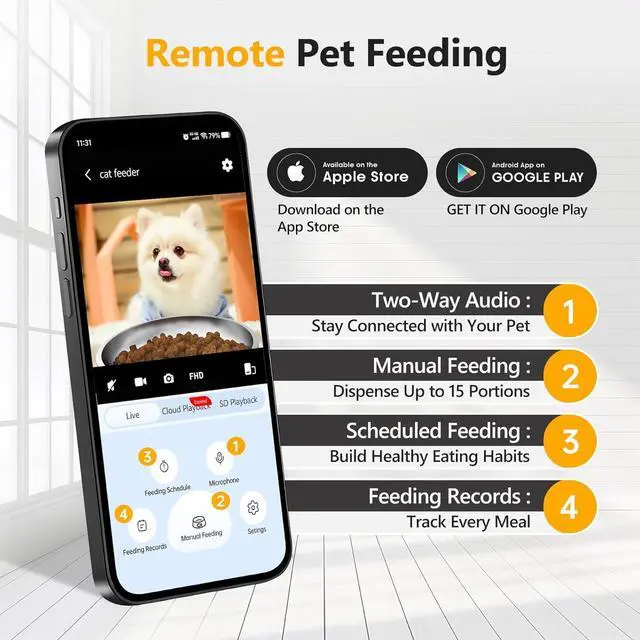 Alt view image 3 of 7 - Automatic Cat Feeder with Camera and App, 6L Smart Pet Food Dispenser for Cats/Small Dogs, Timed Auto Control Meals, WiFi 2.4G / 5G -