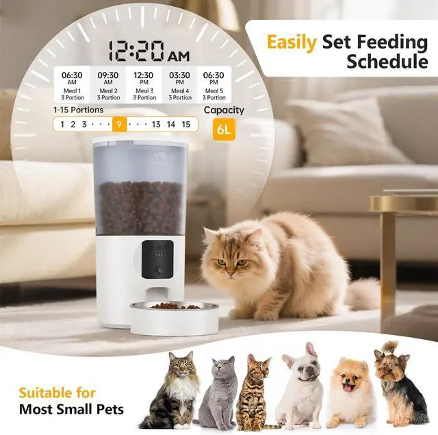 Alt view image 5 of 7 - Automatic Cat Feeder with Camera and App, 6L Smart Pet Food Dispenser for Cats/Small Dogs, Timed Auto Control Meals, WiFi 2.4G / 5G -