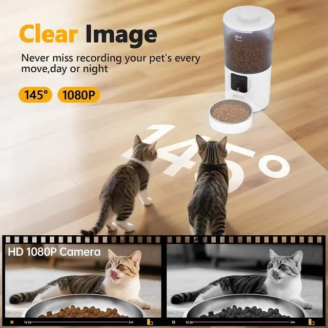 Alt view image 6 of 7 - Automatic Cat Feeder with Camera and App, 6L Smart Pet Food Dispenser for Cats/Small Dogs, Timed Auto Control Meals, WiFi 2.4G / 5G -