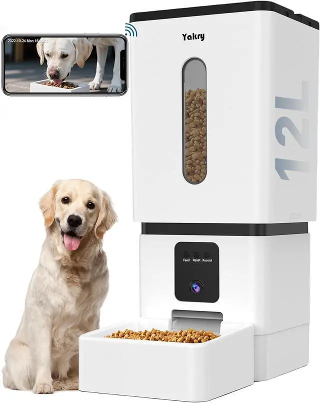 Main image of Automatic Dog Feeder Large Breed with Camera - 12L/50 Cups 5G WiFi App Control Food Dispenser, Easy Setup, HD 1080P Video Night Vision by white
