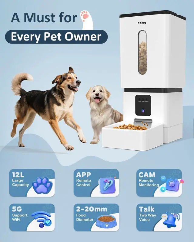 Alt view image 3 of 7 - Automatic Dog Feeder Large Breed with Camera - 12L/50 Cups 5G WiFi App Control Food Dispenser, Easy Setup, HD 1080P Video Night Vision by white