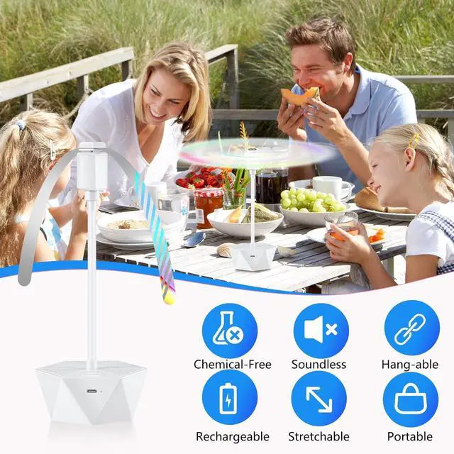 Alt view image 3 of 6 - Fly Fans for Tables Rechargeable Keep Flies Away Flexible Repellent Outdoor Table Top Fan with Holographic Blades Outside, Picnic (White, 6Packs)  White 1 Count (Pack of 6)