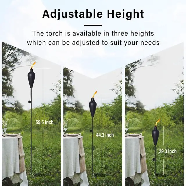Alt view image 4 of 7 - Upgraded Home Garden Torch Set of 6, Outdoor Metal Décor, 59.5 Inch Citronella Torches with 3-Prong Grounded Stake,Metal Light for Party Patio PathwayBlack Torch-01 -