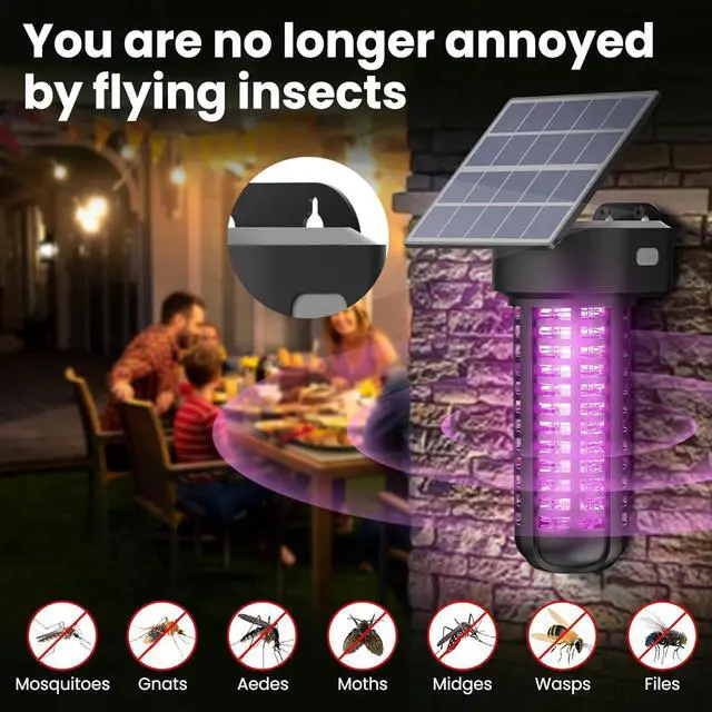 Alt view image 2 of 6 - Solar Bug Zapper Outdoor 2 Pack, Garden Mosquito Waterproof & Cordless Rechargeable Auto On/OffFlying Insect Killer Lamp Catcher Decorative Light for Patio Black -
