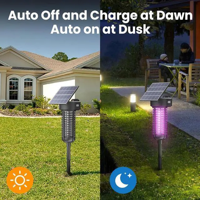 Alt view image 4 of 6 - Solar Bug Zapper Outdoor 2 Pack, Garden Mosquito Waterproof & Cordless Rechargeable Auto On/OffFlying Insect Killer Lamp Catcher Decorative Light for Patio Black -
