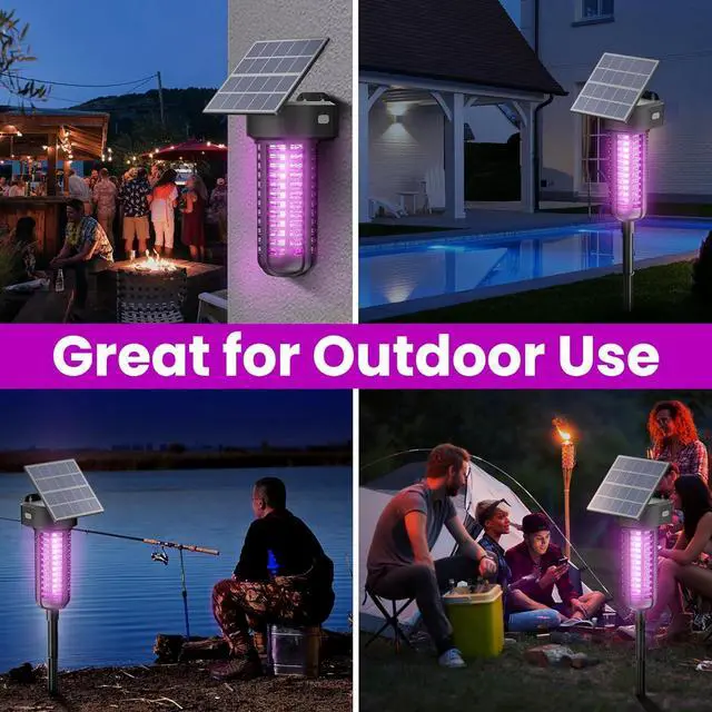 Alt view image 6 of 6 - Solar Bug Zapper Outdoor 2 Pack, Garden Mosquito Waterproof & Cordless Rechargeable Auto On/OffFlying Insect Killer Lamp Catcher Decorative Light for Patio Black -