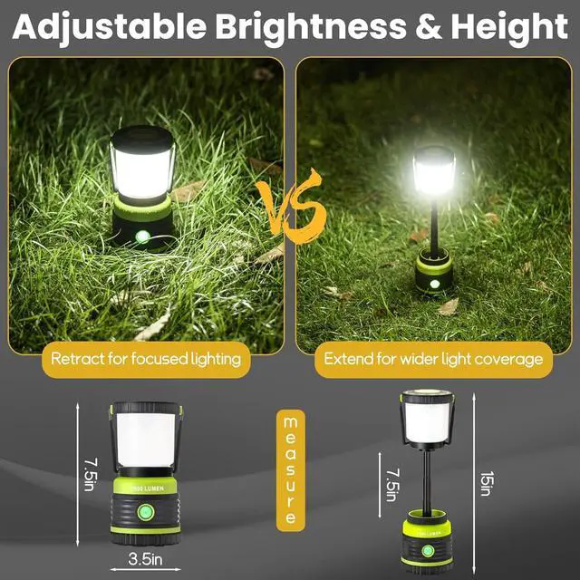 Alt view image 2 of 7 - Camping Lantern Rechargeable Telescopic Light,1800LM, 4400mAh IPX5 Waterproof Tent Lights, 4 Light Modes, Portable Flashlight for Power Outages, Emergency, Hurricane, Hiking Green -