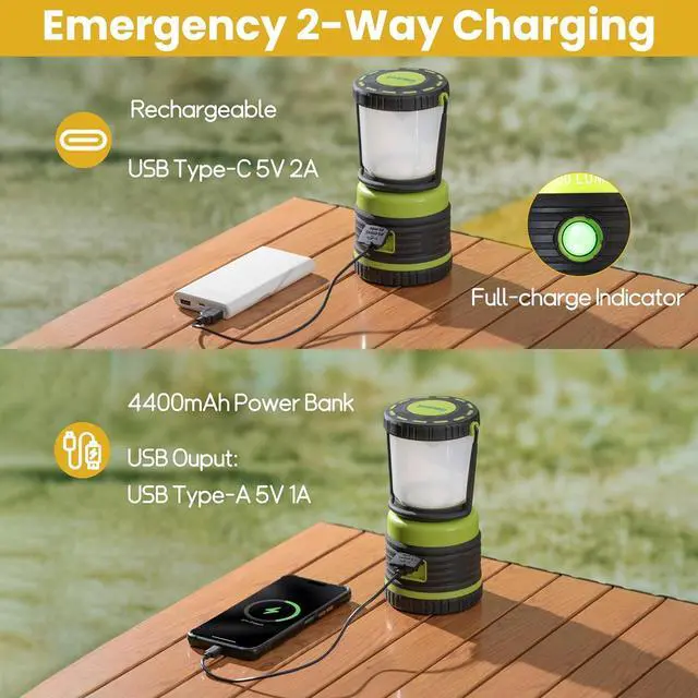 Alt view image 7 of 7 - Camping Lantern Rechargeable Telescopic Light,1800LM, 4400mAh IPX5 Waterproof Tent Lights, 4 Light Modes, Portable Flashlight for Power Outages, Emergency, Hurricane, Hiking Green -