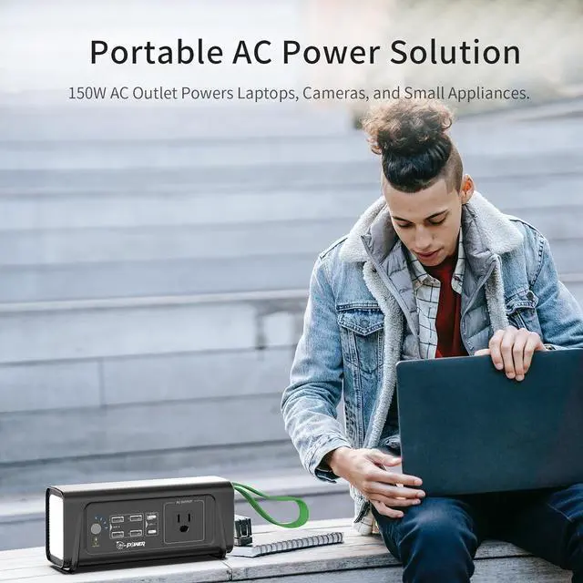 Alt view image 4 of 6 - Power Bank Portable Station 26400mAh, 150W Max AC Outlet, 140W PD Fast Charging, 5 USB Ports, LED Flashlight, Energy for Camping Travel Emergency Backup - 97.68Wh | 4400mAh/22.2V 6S2P