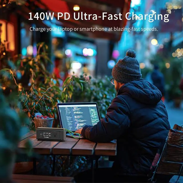 Alt view image 5 of 6 - Power Bank Portable Station 26400mAh, 150W Max AC Outlet, 140W PD Fast Charging, 5 USB Ports, LED Flashlight, Energy for Camping Travel Emergency Backup - 97.68Wh | 4400mAh/22.2V 6S2P