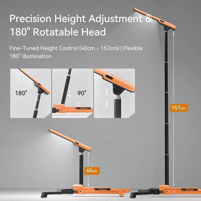 Alt view image 3 of 7 - LED Work Light with Stand Foldable Tripod Lighting 1500LM Adjustable for Construction, Outdoor, DIY, and Camping, IP54 Waterproof, Rechargeable Battery Type-C Charging Yellow -