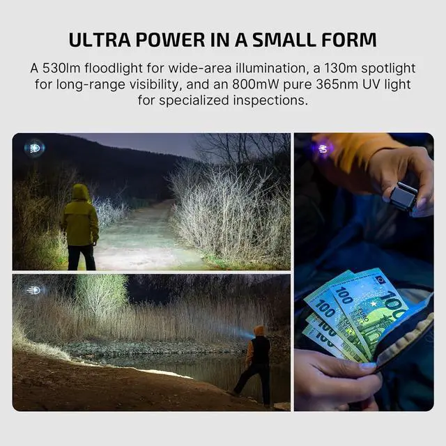 Alt view image 4 of 7 - Oclip Ultra EDC Flashlight Clip-on Light, 530 Lumens Rechargeable with Type-C Charging, Combines Floodlight, Spotlight and UV, Triple Magnetic Lights for Inspection Work (Navy Blue)  Navy Blue -
