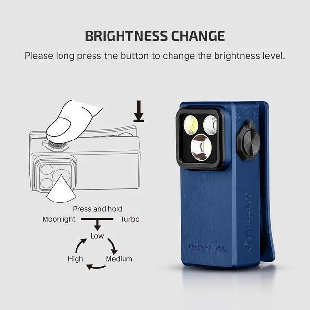 Alt view image 5 of 7 - Oclip Ultra EDC Flashlight Clip-on Light, 530 Lumens Rechargeable with Type-C Charging, Combines Floodlight, Spotlight and UV, Triple Magnetic Lights for Inspection Work (Navy Blue)  Navy Blue -