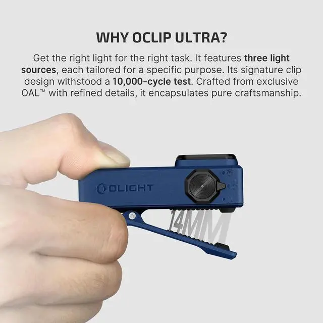 Alt view image 6 of 7 - Oclip Ultra EDC Flashlight Clip-on Light, 530 Lumens Rechargeable with Type-C Charging, Combines Floodlight, Spotlight and UV, Triple Magnetic Lights for Inspection Work (Navy Blue)  Navy Blue -