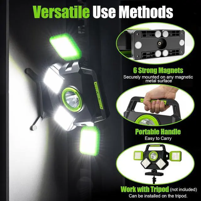 Alt view image 6 of 7 - 55W Rechargeable Work Light, 5000LM Magnetic Foldable&360° Rotatable Led Light with 6 Modes, Portable Lights for Mechanic Jobsite Workshop Car Repairing -
