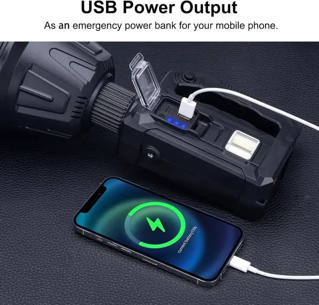 Alt view image 4 of 7 - Recharge Handheld Spotlight, 3,000,000L Super Bright LED Solar & Battery Powered Spot Light with 6 Modes, 3 Color Lenses, COB Side Light, USB C, Waterproof for Outdoor Emergency Hunting