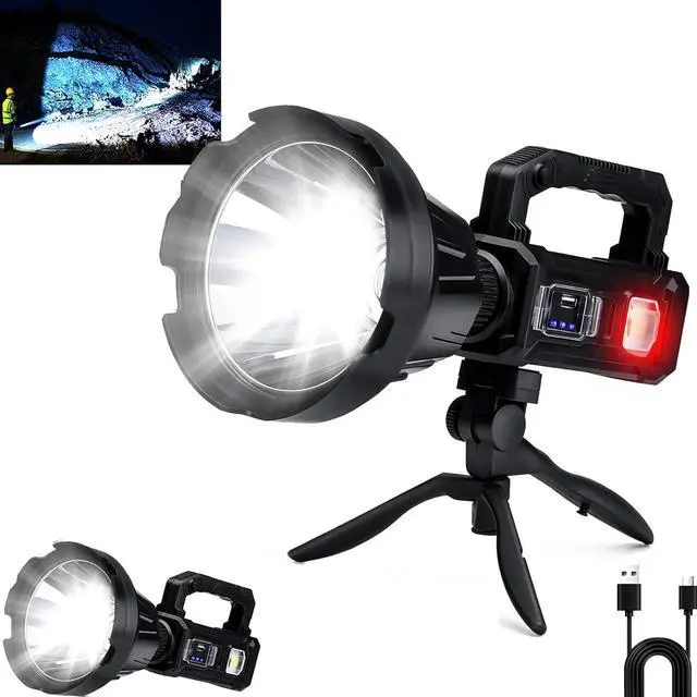 Main image of Recharge Handheld Spotlight, 3,000,000L Super Bright LED Solar & Battery Powered Spot Light with 6 Modes, 3 Color Lenses, COB Side Light, USB C, Waterproof for Outdoor Emergency Hunting