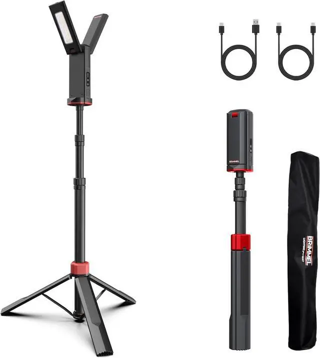 Main image of Rechargeable Work Light with Tripod Stand - 8000mAh 2200 Lumen Dual Head, 3000K/6400K IP54 Waterproof, Magnetic Base & Carry Bag for Construction/Camping, Aluminum, 61"