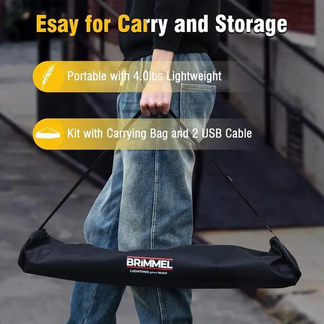 Alt view image 5 of 6 - Rechargeable Work Light with Tripod Stand - 8000mAh 2200 Lumen Dual Head, 3000K/6400K IP54 Waterproof, Magnetic Base & Carry Bag for Construction/Camping, Aluminum, 61"