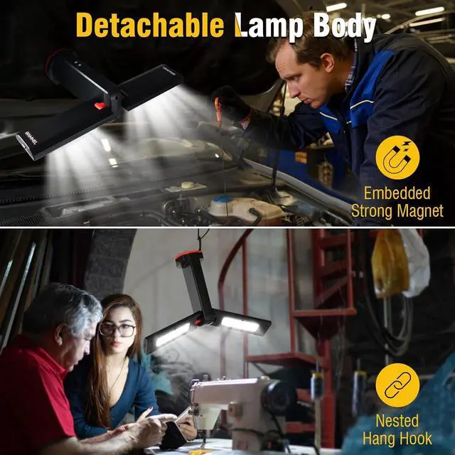 Alt view image 6 of 6 - Rechargeable Work Light with Tripod Stand - 8000mAh 2200 Lumen Dual Head, 3000K/6400K IP54 Waterproof, Magnetic Base & Carry Bag for Construction/Camping, Aluminum, 61"