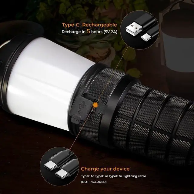 Alt view image 5 of 7 - BLF LT1 Camping Lantern Rechargeable, Led with 8X LH351D LED, 24 Hours Runtime in Medium Mode, Perfect Flashlight for Camping, Power Outages, Hiking, Fishing Black -