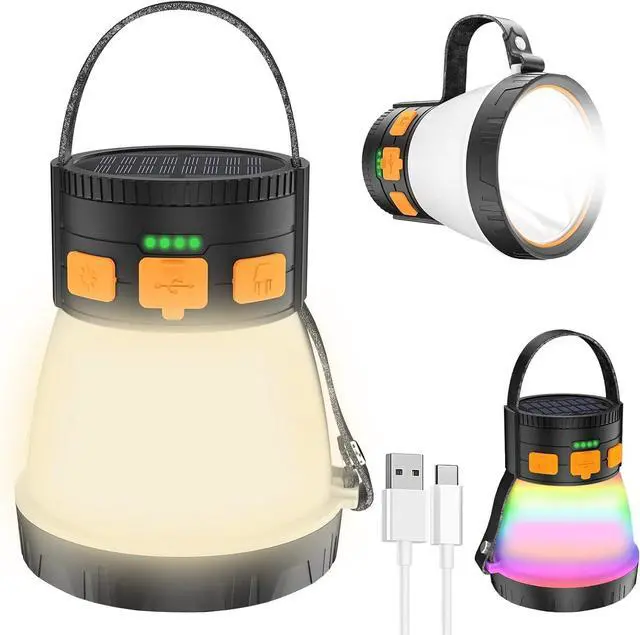 Alt view image 2 of 7 - 2 Pack LED Camping Lantern, 1500 Lumens Camping Lantern Rechargeable with Solar Panel Charging, Waterproof, 8 Light Modes, 7500mAh Power Bank, Camping Flashlight for Hurricane Emergency, Outdoor