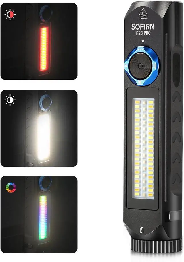Main image of Sofirn IF23 Pro Flashlight Rechargeable 5000 High Lumen, Super Bright 3 in 1 with Side White Light & RGB Color Light, 60 LEDS, Magnetic Base, Simple UI for Home, Emergency, Camping, Work Black -