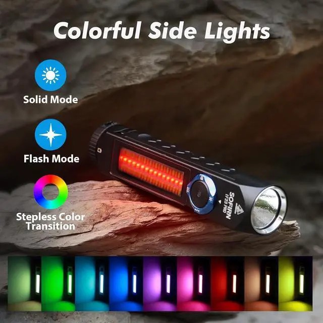 Alt view image 3 of 7 - Sofirn IF23 Pro Flashlight Rechargeable 5000 High Lumen, Super Bright 3 in 1 with Side White Light & RGB Color Light, 60 LEDS, Magnetic Base, Simple UI for Home, Emergency, Camping, Work Black -