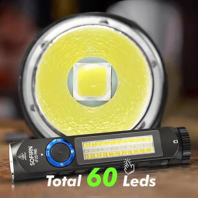 Alt view image 4 of 7 - Sofirn IF23 Pro Flashlight Rechargeable 5000 High Lumen, Super Bright 3 in 1 with Side White Light & RGB Color Light, 60 LEDS, Magnetic Base, Simple UI for Home, Emergency, Camping, Work Black -