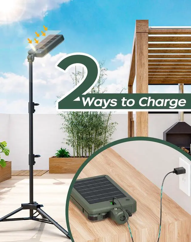 Alt view image 3 of 7 - 10000lm Dimmable Rechargeable Work Light, 15000mAh Detachable Camping Work Light 72'' Telescopic with 2 Separate Lights, 2 Charge Ways Type C & Solar Powered