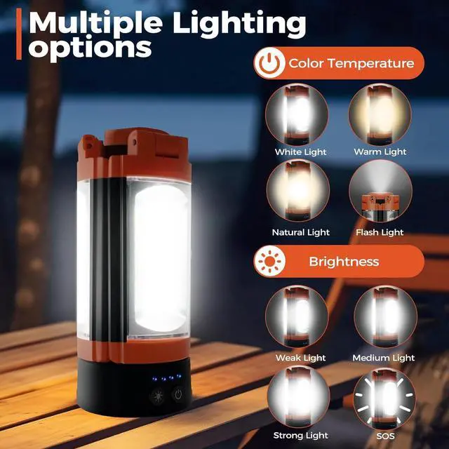 Alt view image 3 of 7 - Rechargeable 12000mAh Camping Light with Adjustable Stand, Cordless Work 3 LED Lamp Heads, 2200 Lumens Dimmable Magnetic Emergency Flashlight Detachable Tripod, Orange  Orange&Black stand