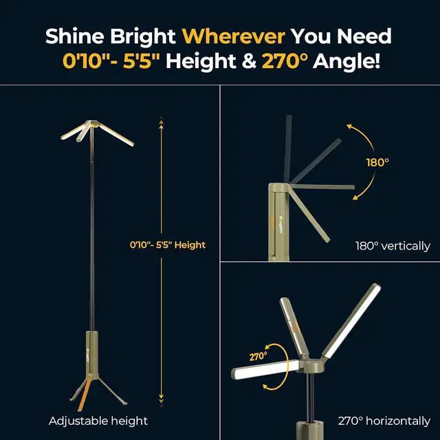 Alt view image 3 of 7 - Telescopic Camping Light, 15600mAh Collapsible Outdoor Rotatable Electric Lantern, IP54 Waterproof Flashlight, Cordless Tent Lamp for Emergency, Camping, Hiking, 2025 Version  Green -