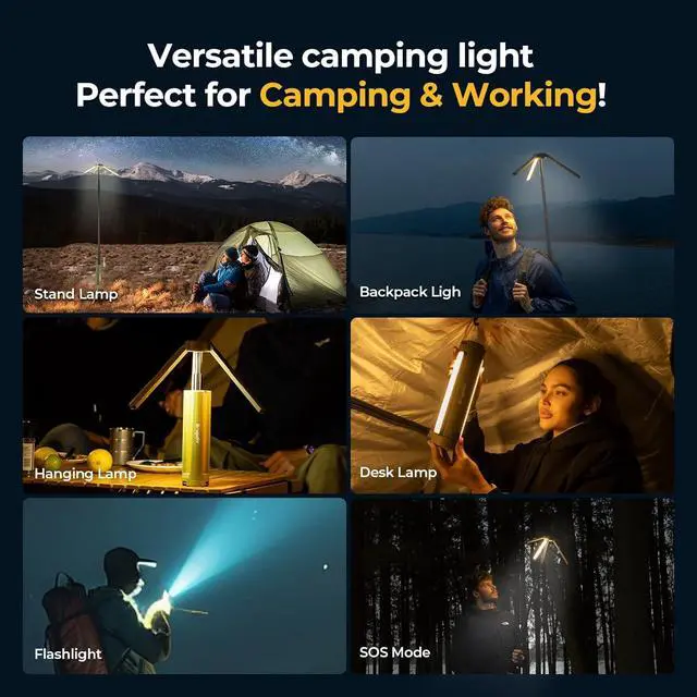 Alt view image 6 of 7 - Telescopic Camping Light, 15600mAh Collapsible Outdoor Rotatable Electric Lantern, IP54 Waterproof Flashlight, Cordless Tent Lamp for Emergency, Camping, Hiking, 2025 Version  Green -
