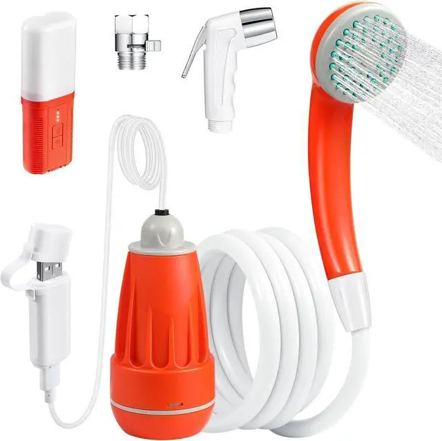 Main image of KEDSUM Portable Shower for Camping, 4400mAh Electric Portable Camping Shower with USB C Adapter, Outdoor Camp Pump with LED Camping Light, Multiple Power Supply Methods, for Hiking, Travel, Car, Pet