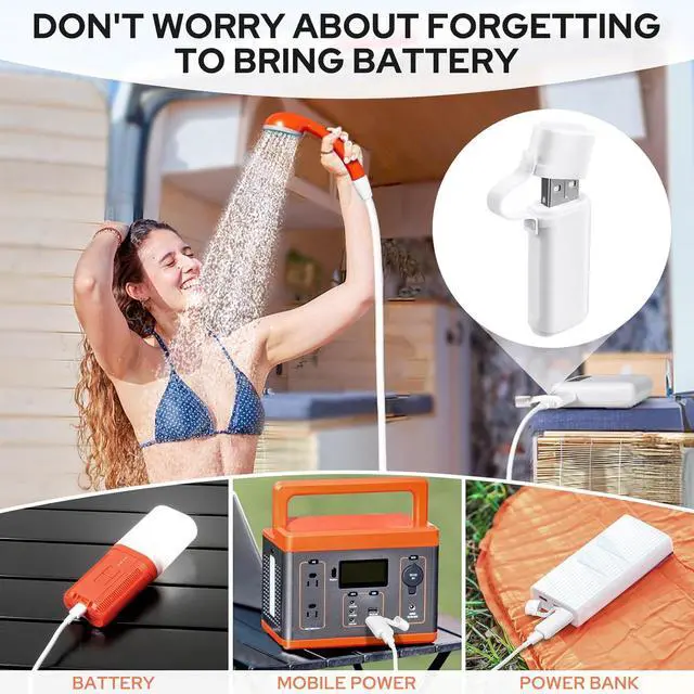 Alt view image 4 of 7 - KEDSUM Portable Shower for Camping, 4400mAh Electric Portable Camping Shower with USB C Adapter, Outdoor Camp Pump with LED Camping Light, Multiple Power Supply Methods, for Hiking, Travel, Car, Pet