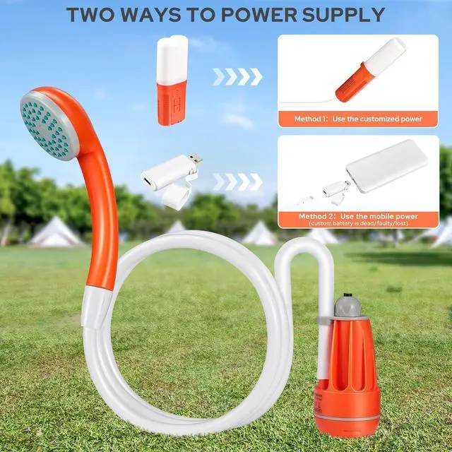 Alt view image 3 of 7 - KEDSUM Portable Shower for Camping, 4400mAh Electric Portable Camping Shower with USB C Adapter, Outdoor Camp Pump with LED Camping Light, Multiple Power Supply Methods, for Hiking, Travel, Car, Pet
