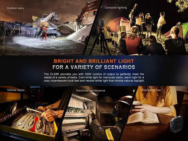 Alt view image 5 of 7 - CL28R 2000 Lumen 2-in-1 Camping Lantern and Portable Work Light, USB-C Rechargeable, Continuous Brightness Color Temperature Adjustment Black -