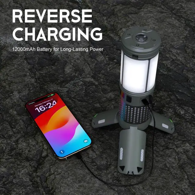 Alt view image 4 of 7 - Telescopic Camping Lights, Rechargeable Camping Lights with Stand,12000mAh Collapsible Camping Lanterns, Magnetic Base Portable Flashlights IPX5 Waterproof for Camping,Hiking,Emergency Use