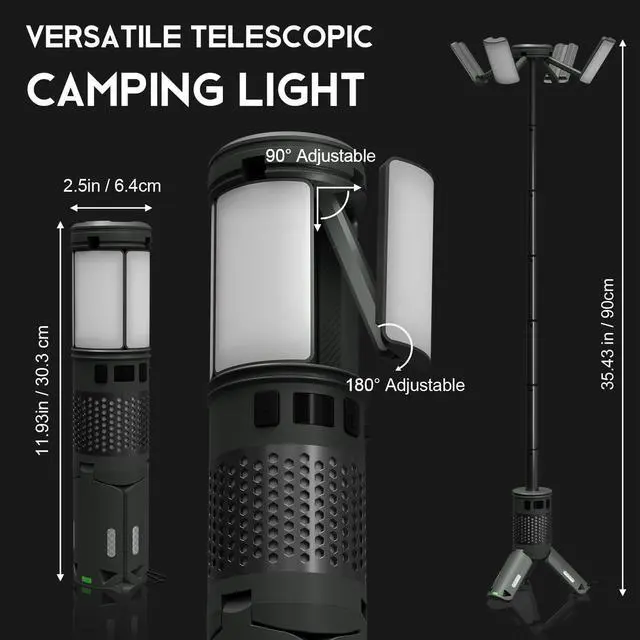 Alt view image 7 of 7 - Telescopic Camping Lights, Rechargeable Camping Lights with Stand,12000mAh Collapsible Camping Lanterns, Magnetic Base Portable Flashlights IPX5 Waterproof for Camping,Hiking,Emergency Use