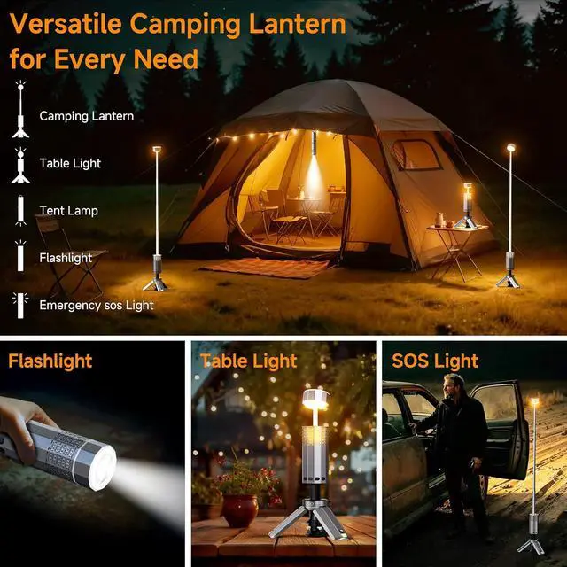 Alt view image 3 of 7 - Rechargeable 21000mAh Camping Light, Telescopic Lights, Collapsible Magnetic Lantern with Stand IPX6 Waterproof Flashlights, Lamp for Emergency, Hiking  Silver-Gray -